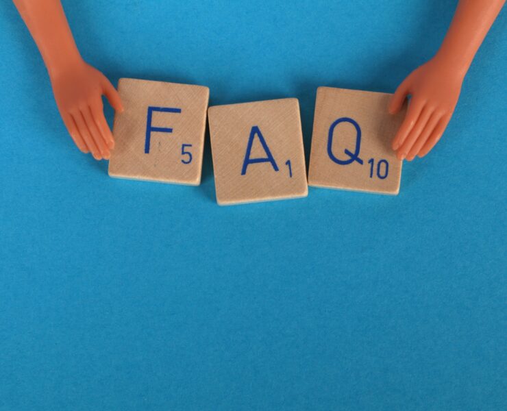 letter tiles spelling F-A-Q